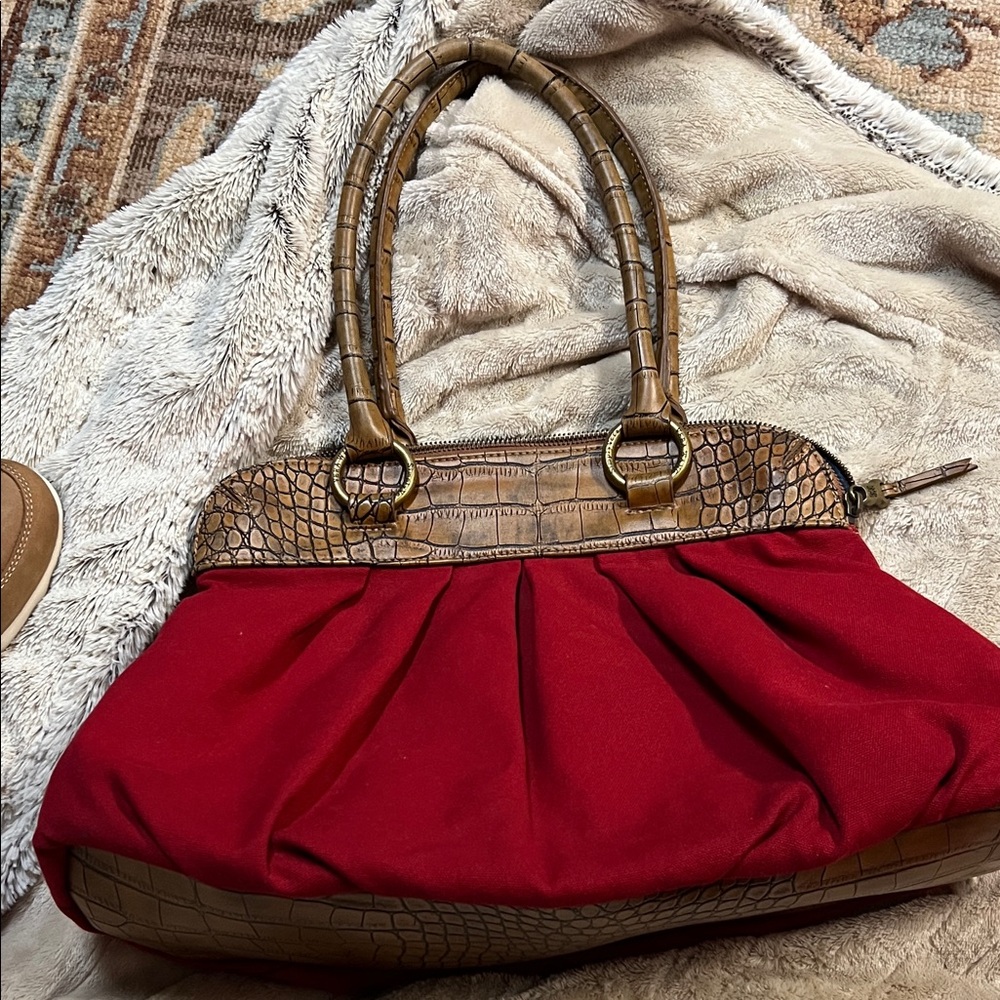 Vera Wang Red and Brown Croc-Embossed Shoulder Bag
